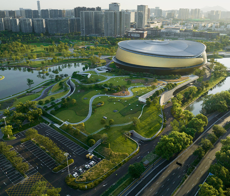 Subproject staalconstructiecoating van Hangzhou Eastern Bay Sports Park (rolschaatshal, lint, hulpkamers, landschapstoren)